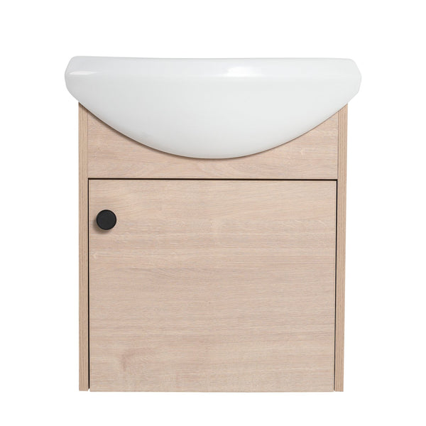 English Elm Small 18 Inch Floating Bathroom Vanity with Ceramic Sink, Soft-Close Doors, Water-Resistant Plywood Finish W99959248