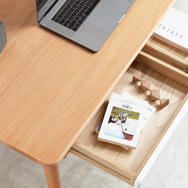 English Elm Solid Beech Wood Writing Desk 47 Inch with Two Drawers for Modern Home Office W128362458