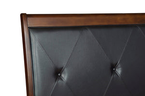 English Elm Dark Cherry Queen Sleigh Bed with Button-Tufted Black Faux-Leather Headboard, Transitional Style, 63.5"W B011S00187