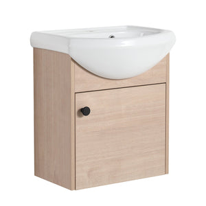 English Elm Small 18 Inch Floating Bathroom Vanity with Ceramic Sink, Soft-Close Doors, Water-Resistant Plywood Finish W99959248