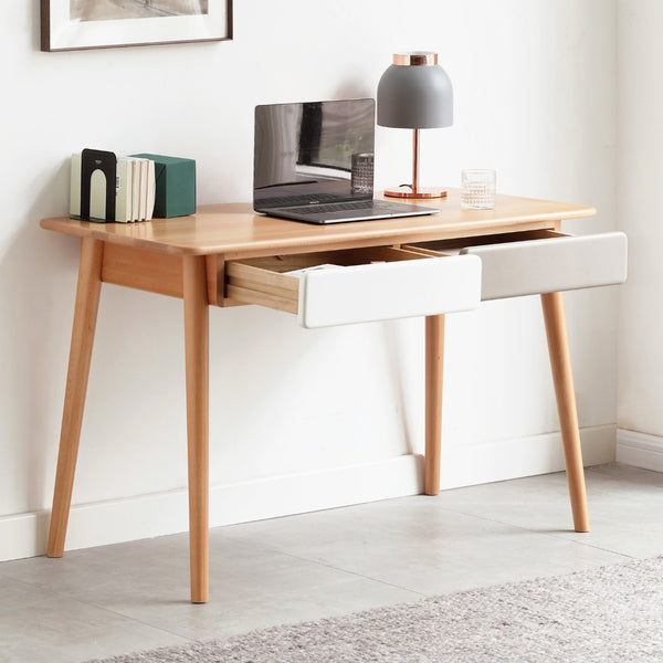 English Elm Solid Beech Wood Writing Desk 47 Inch with Two Drawers for Modern Home Office W128362458