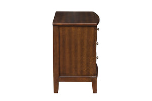 English Elm Dark Cherry Finish Nightstand with 3 Drawers, Birch Veneer Grain, Satin Nickel Knobs, Versatile Transitional Bedroom Piece B01162463