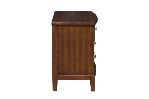 English Elm Dark Cherry Finish Nightstand with 3 Drawers, Birch Veneer Grain, Satin Nickel Knobs, Versatile Transitional Bedroom Piece B01162463