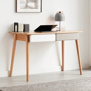 English Elm Solid Beech Wood Writing Desk 47 Inch with Two Drawers for Modern Home Office W128362458