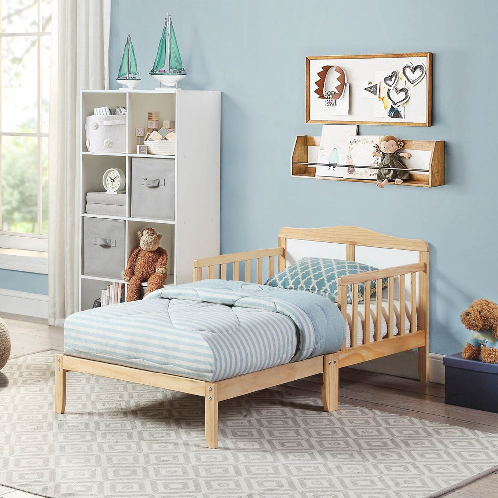 English Elm Birdie Toddler Bed Solid Wood Frame with Panel Headboard and Dual Guardrails B02257211