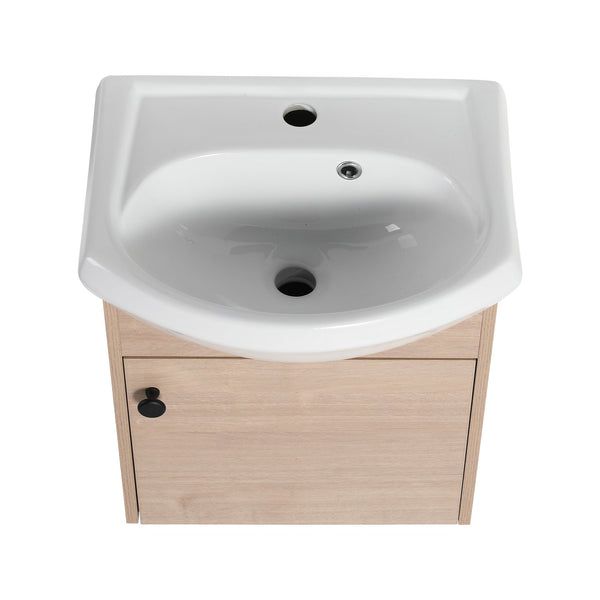 English Elm Small 18 Inch Floating Bathroom Vanity with Ceramic Sink, Soft-Close Doors, Water-Resistant Plywood Finish W99959248