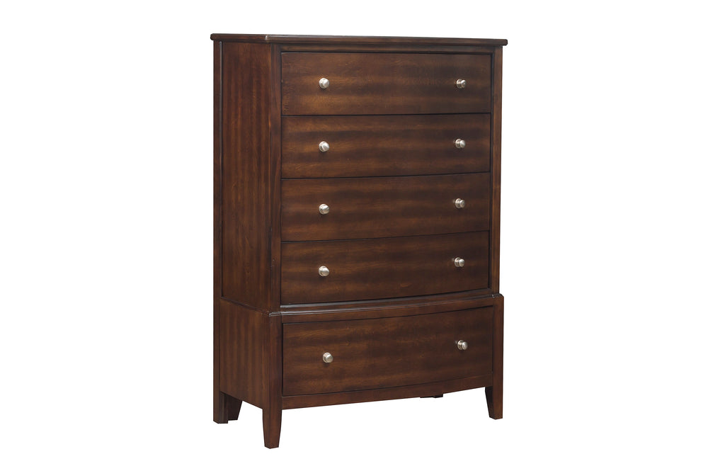 English Elm Dark Cherry Finish Chest of 5 Drawers with Satin Nickel Knobs, Transitional Bedroom Storage 38x53" B01162464