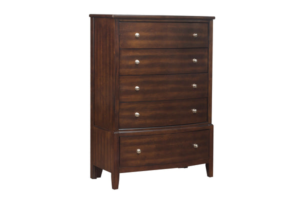 English Elm Dark Cherry Finish Chest of 5 Drawers with Satin Nickel Knobs, Transitional Bedroom Storage 38x53" B01162464