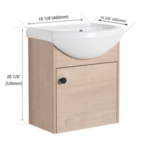 English Elm Small 18 Inch Floating Bathroom Vanity with Ceramic Sink, Soft-Close Doors, Water-Resistant Plywood Finish W99959248