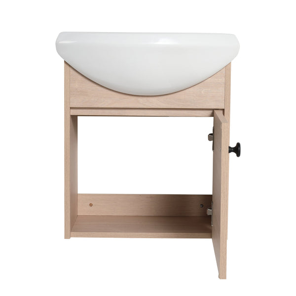 English Elm Small 18 Inch Floating Bathroom Vanity with Ceramic Sink, Soft-Close Doors, Water-Resistant Plywood Finish W99959248