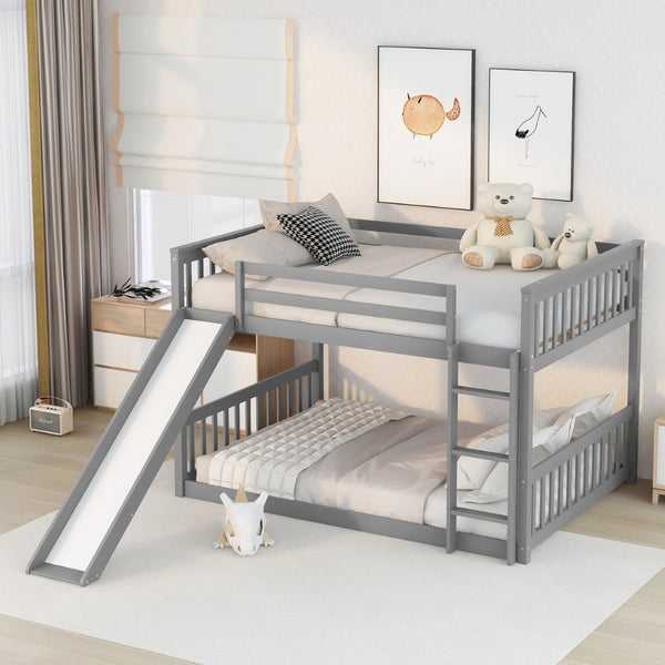 English Elm Twin Low Loft Bed with Pull Out Desk Drawers Cabinet and Shelves for Kids W697S00026