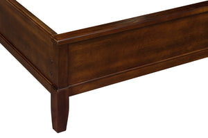 English Elm Dark Cherry Queen Sleigh Bed with Button-Tufted Black Faux-Leather Headboard, Transitional Style, 63.5"W B011S00187