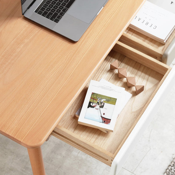English Elm Solid Beech Wood Writing Desk 47 Inch with Two Drawers for Modern Home Office W128362458