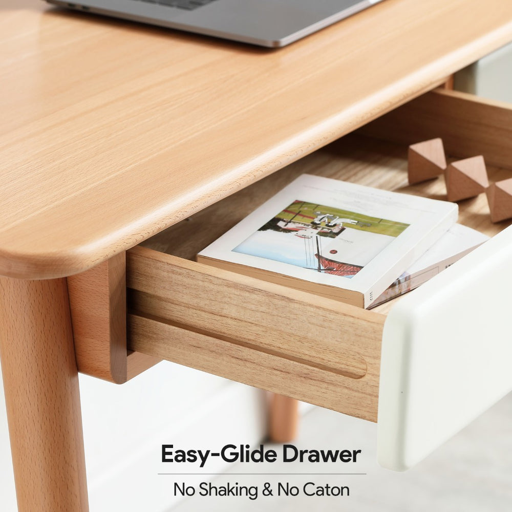 English Elm Solid Beech Wood Writing Desk 47 Inch with Two Drawers for Modern Home Office W128362458