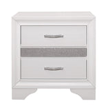 English Elm Glamorous Bedroom Furniture 1 Piece Nightstand Of Drawers With Hidden Felt-Lined Jewelry Drawer White Finish and Silver Glitter