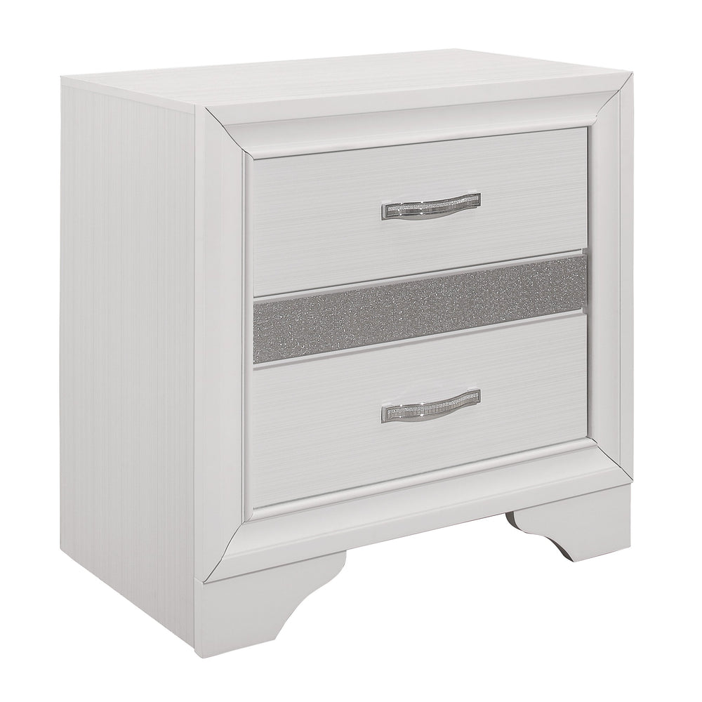 English Elm Glamorous Luster Nightstand White Finish with Hidden Felt-Lined Jewelry Drawer and Chrome Pulls B01162539