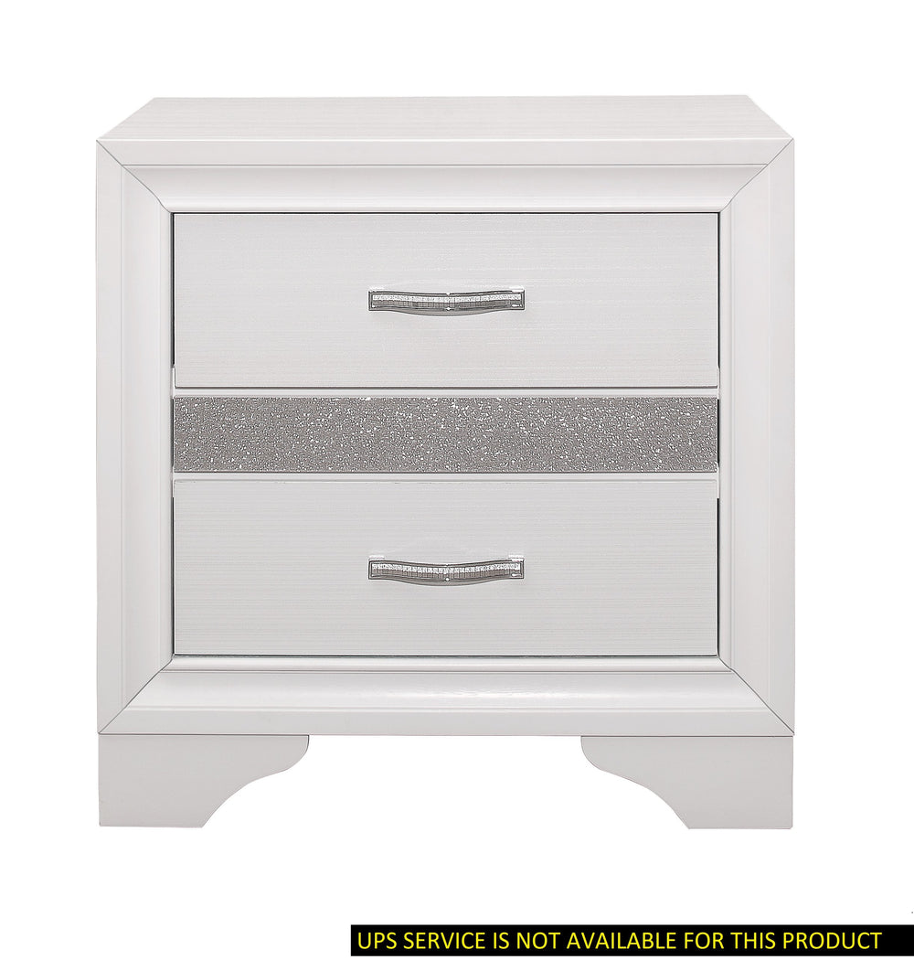 English Elm Glamorous Luster Nightstand White Finish with Hidden Felt-Lined Jewelry Drawer and Chrome Pulls B01162539