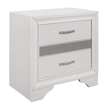 English Elm Glamorous Bedroom Furniture 1 Piece Nightstand Of Drawers With Hidden Felt-Lined Jewelry Drawer White Finish and Silver Glitter