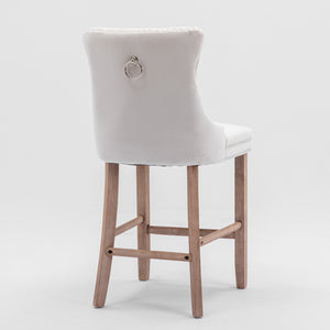 English Elm Contemporary Velvet Upholstered Barstools with Button Tufting, Solid Wood Frame, High-Rebound Foam Seating Beige W1143P177584