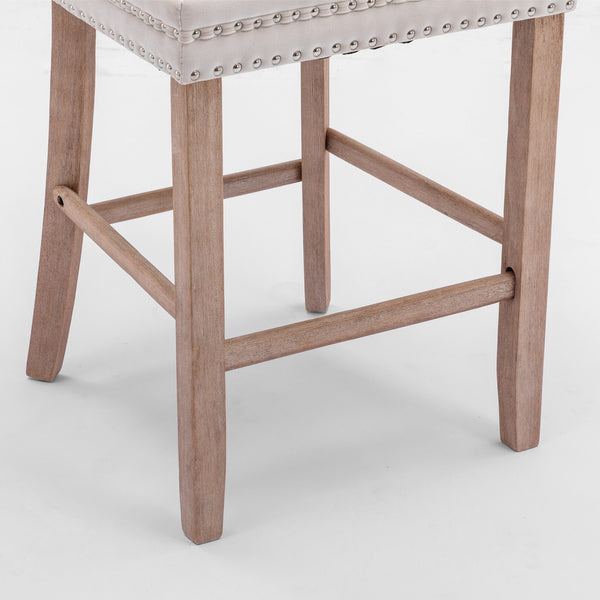 English Elm Contemporary Velvet Upholstered Barstools with Button Tufting, Solid Wood Frame, High-Rebound Foam Seating Beige W1143P177584