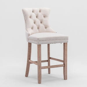 English Elm Contemporary Velvet Upholstered Barstool with Button Tufting, Chrome Nailhead Trim, Solid Wood Frame, High-Density Foam Comfort Beige W1143P177584