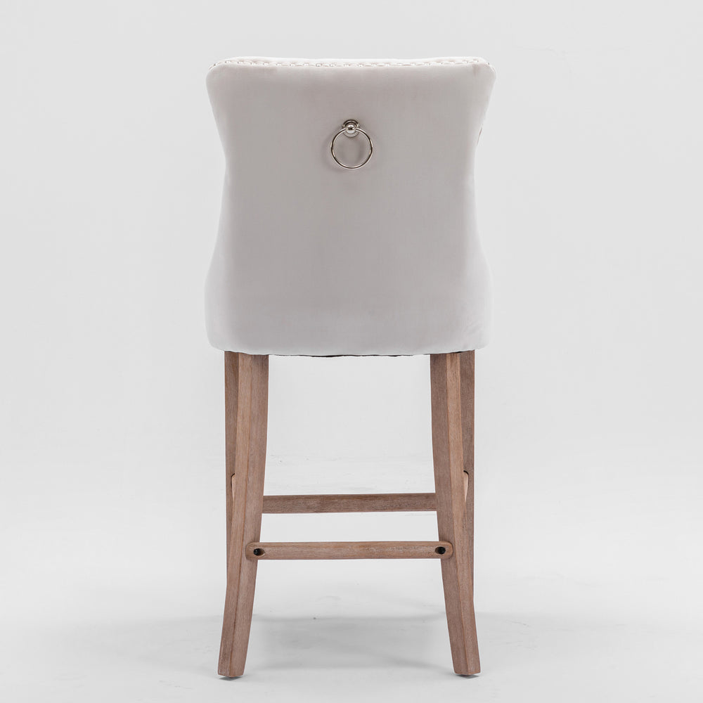 English Elm Contemporary Velvet Upholstered Barstool with Button Tufting, Chrome Nailhead Trim, Solid Wood Frame, High-Density Foam Comfort Beige W1143P177584