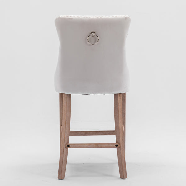 English Elm Contemporary Velvet Upholstered Barstool with Button Tufting, Chrome Nailhead Trim, Solid Wood Frame, High-Density Foam Comfort Beige W1143P177584