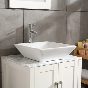 English Elm 16.5" Square Vessel Sink White Porcelain Countertop Bowl with Faucet, Pop-Up Drain & Hoses Set D16306243