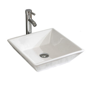 English Elm 16.5" Square Vessel Sink White Porcelain Countertop Bowl with Faucet, Pop-Up Drain & Hoses Set D16306243