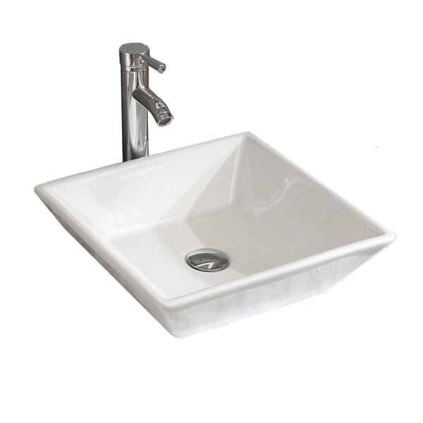 English Elm 16.5" Square Vessel Sink White Porcelain Countertop Bowl with Faucet, Pop-Up Drain & Hoses Set D16306243