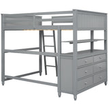 Hearth and Haven Young Full Size Loft Bed with Desk, Cabinet and Shelves, Grey LT011529AAE