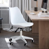 English Elm Modern Home Office Desk Chairs, Adjustable 360 °Swivel Chair Engineering Plastic Armless Swivel Computer Chair With Wheels For Living Room, Bed Room Office Hotel Dining Room and White.