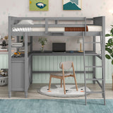 Hearth and Haven Young Full Size Loft Bed with Desk, Cabinet and Shelves, Grey LT011529AAE