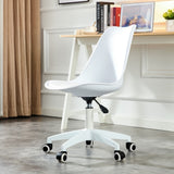 English Elm Modern Home Office Desk Chairs, Adjustable 360 °Swivel Chair Engineering Plastic Armless Swivel Computer Chair With Wheels For Living Room, Bed Room Office Hotel Dining Room and White.