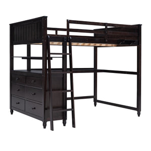 Hearth and Haven Young Full Size Loft Bed with Desk, Cabinet and Shelves, Espresso LT011529AAP