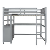 Hearth and Haven Young Full Size Loft Bed with Desk, Cabinet and Shelves, Grey LT011529AAE