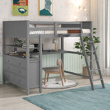 Hearth and Haven Young Full Size Loft Bed with Desk, Cabinet and Shelves, Grey LT011529AAE