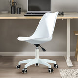 English Elm Modern Home Office Desk Chairs, Adjustable 360 °Swivel Chair Engineering Plastic Armless Swivel Computer Chair With Wheels For Living Room, Bed Room Office Hotel Dining Room and White.