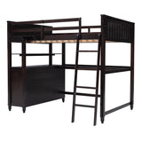 Hearth and Haven Young Full Size Loft Bed with Desk, Cabinet and Shelves, Espresso LT011529AAP