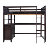 Hearth and Haven Young Full Size Loft Bed with Desk, Cabinet and Shelves, Espresso LT011529AAP