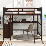 Hearth and Haven Young Full Size Loft Bed with Desk, Cabinet and Shelves, Espresso LT011529AAP