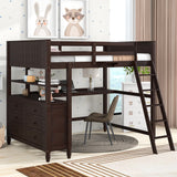 Hearth and Haven Young Full Size Loft Bed with Desk, Cabinet and Shelves, Espresso LT011529AAP