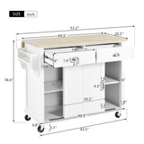 English Elm Kitchen Cart With Rubber Wood Drop-Leaf Countertop, Concealed Sliding Barn Door Adjustable Height,Kitchen Island On 4 Wheels With Storage Cabinet and 2 Drawers,L52.2Xw30.5Xh36.6 Inch, White