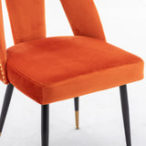 English Elm ,Akoya Collection Modern | Contemporary Velvet Upholstered Dining Chair With Nailheads and Gold Tipped Black Metal Legs, Orange，Set Of 2