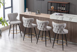 English Elm ,Counter Height 25" Modern Leathaire Fabric Bar Chairs,180° Swivel Bar Stool Chair For Kitchen,Tufted Gold Nailhead Trim Bar Stools With Metal Legs,Set Of 2 (Light Gray)