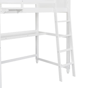 English Elm Twin Pine Wood Loft Bed with Built-in Desk Drawers and Shelf for Kids Rooms LT001530AAK-1