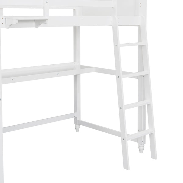 English Elm Twin Pine Wood Loft Bed with Built-in Desk Drawers and Shelf for Kids Rooms LT001530AAK-1