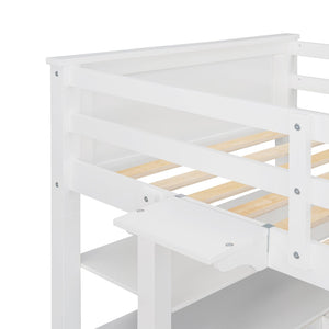 English Elm Twin Pine Wood Loft Bed with Built-in Desk Drawers and Shelf for Kids Rooms LT001530AAK-1