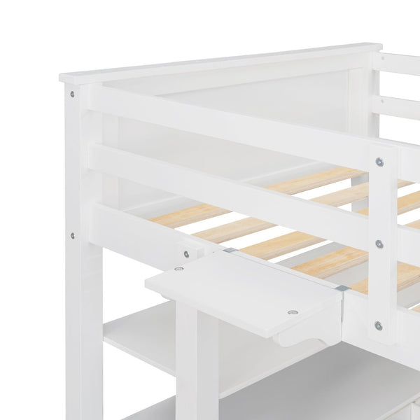 English Elm Twin Pine Wood Loft Bed with Built-in Desk Drawers and Shelf for Kids Rooms LT001530AAK-1