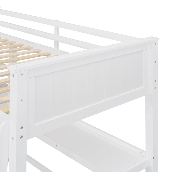 English Elm Twin Pine Wood Loft Bed with Built-in Desk Drawers and Shelf for Kids Rooms LT001530AAK-1